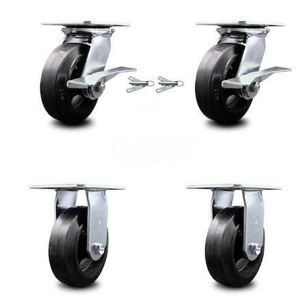 Service Caster 6 Inch Rubber on Steel Caster Brakes/Swivel Locks and 2 Rigid SCC, 2PK SCC-35S620-RSB-SLB-BSL-2-R-2